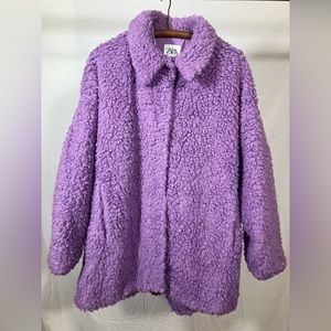 Zara Oversized Fluffy Snap Front Shacket (Purple)